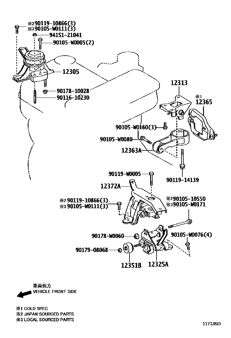 Toyota YARIS Engine Mounting EPC diagram — 117135D
