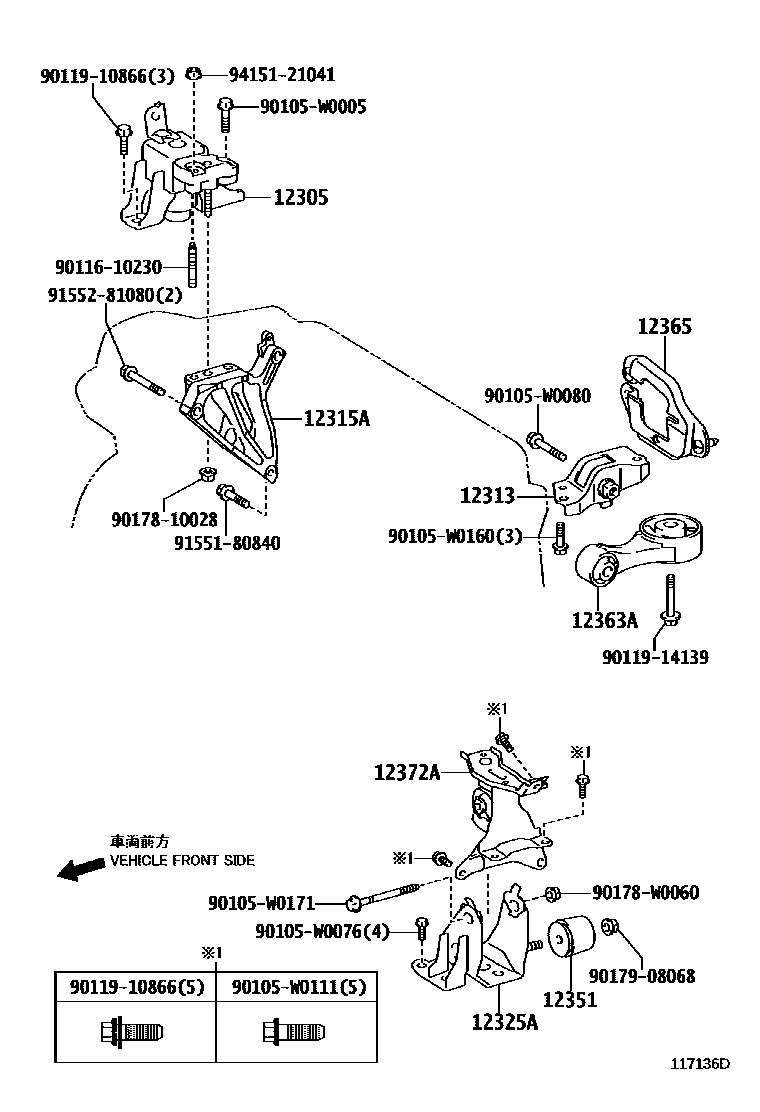 Toyota YARIS Engine Mounting EPC diagram — 117136D