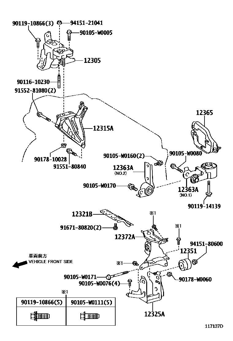 Toyota YARIS Engine Mounting EPC diagram — 117137D