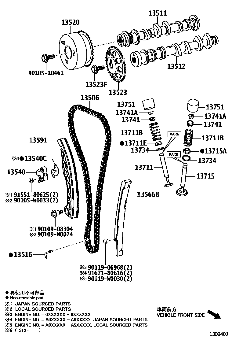 Toyota YARIS Camshaft & Valve EPC diagram — 130940J