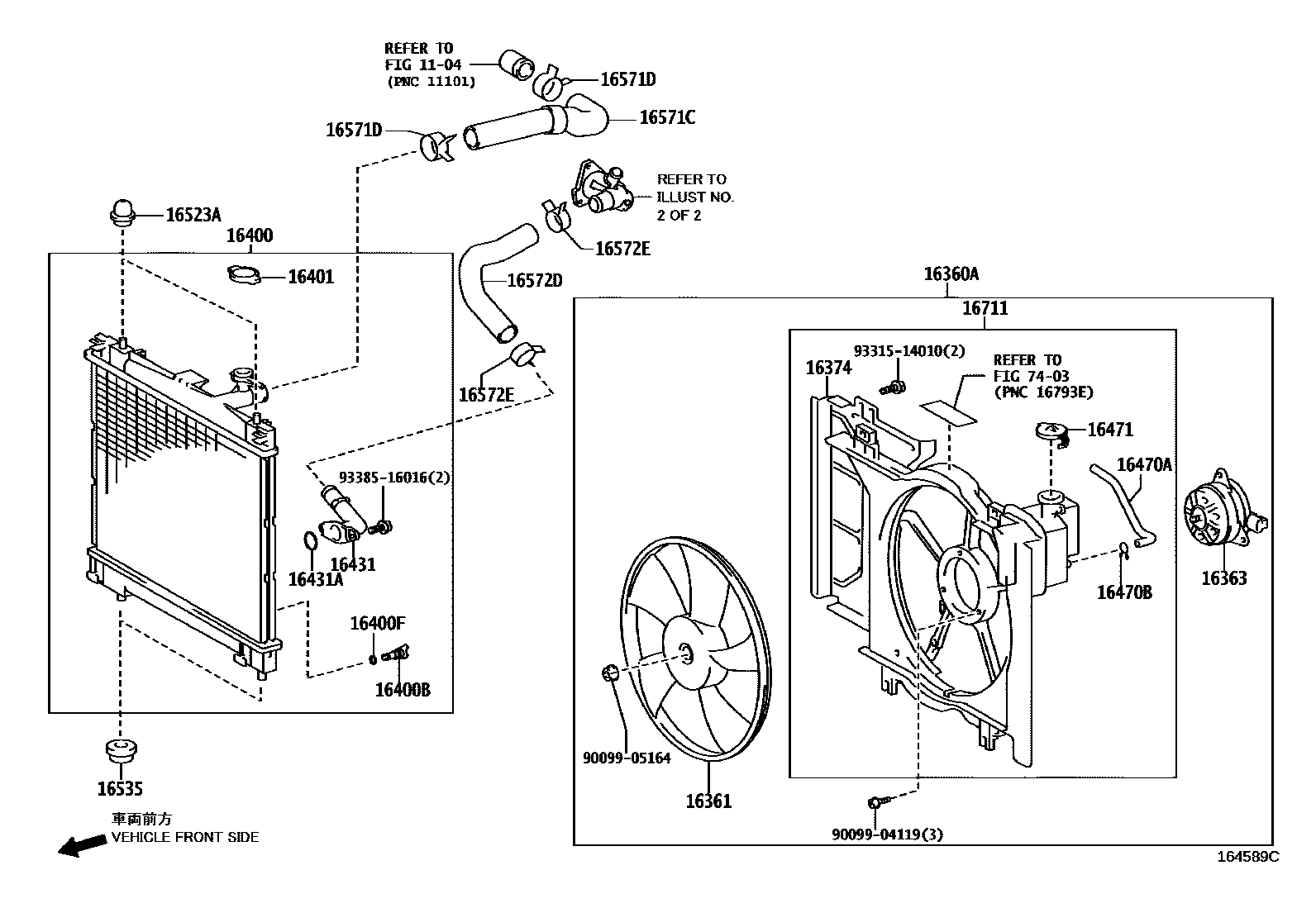 Toyota YARIS RADIATOR & WATER OUTLET EPC diagram — 164589C