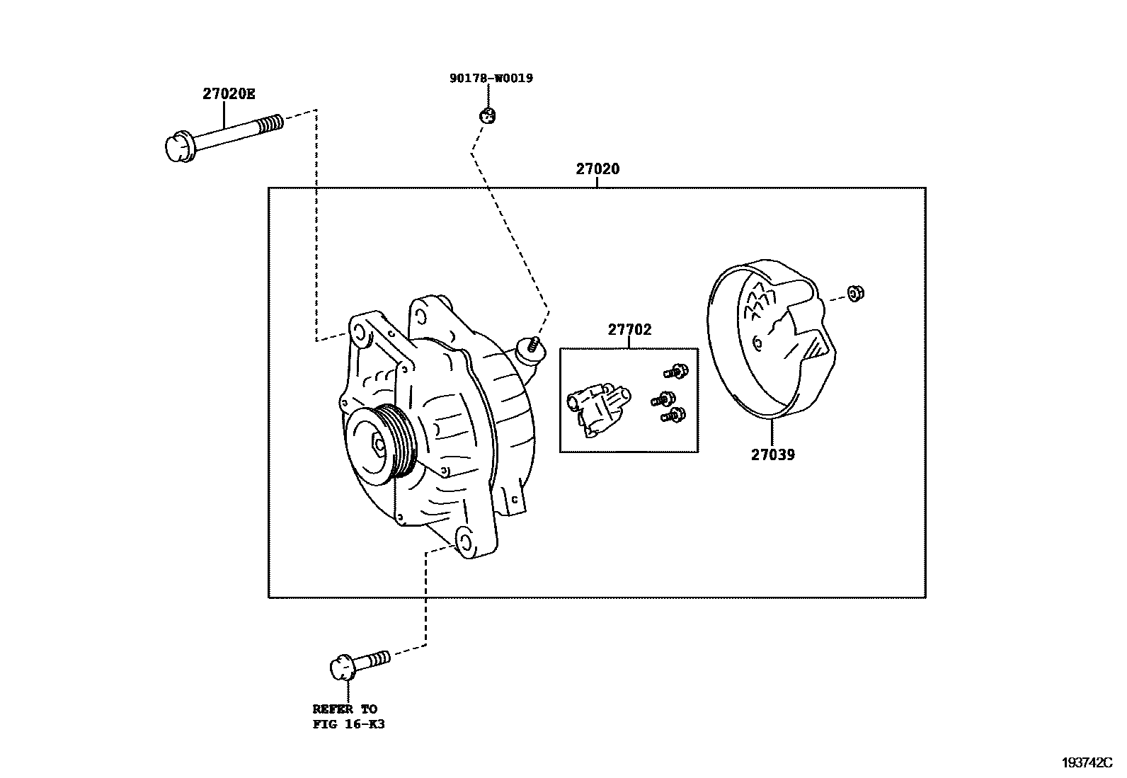 Toyota YARIS Alternator EPC diagram — 193742C