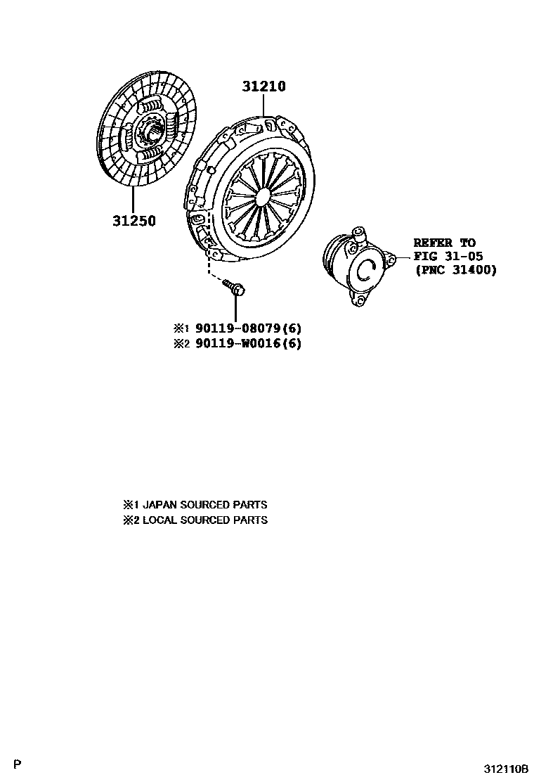 Toyota YARIS 离合器和分离叉 EPC diagram — 312110B