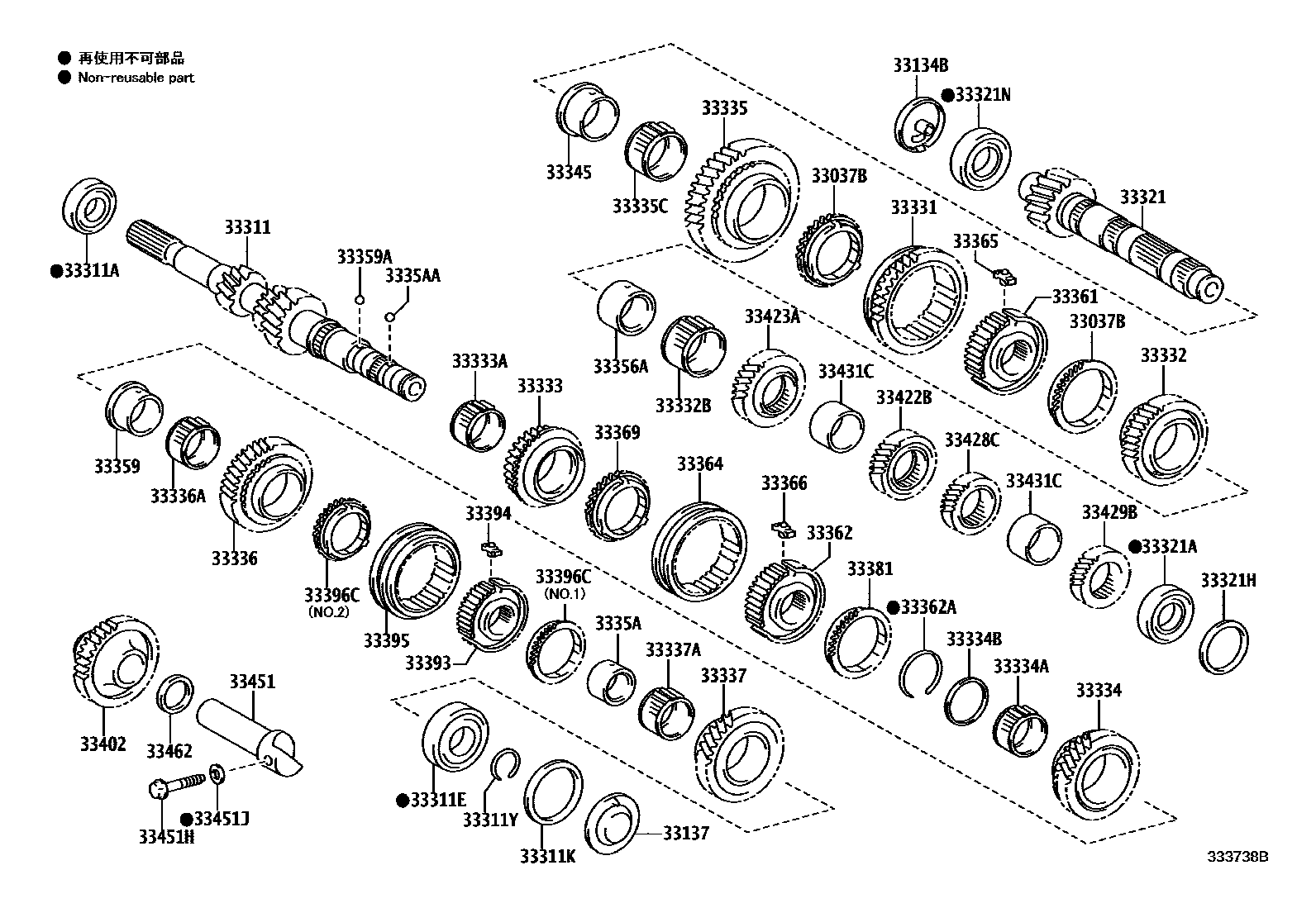 Toyota YARIS 变速器齿轮(MTM) EPC diagram — 333738B