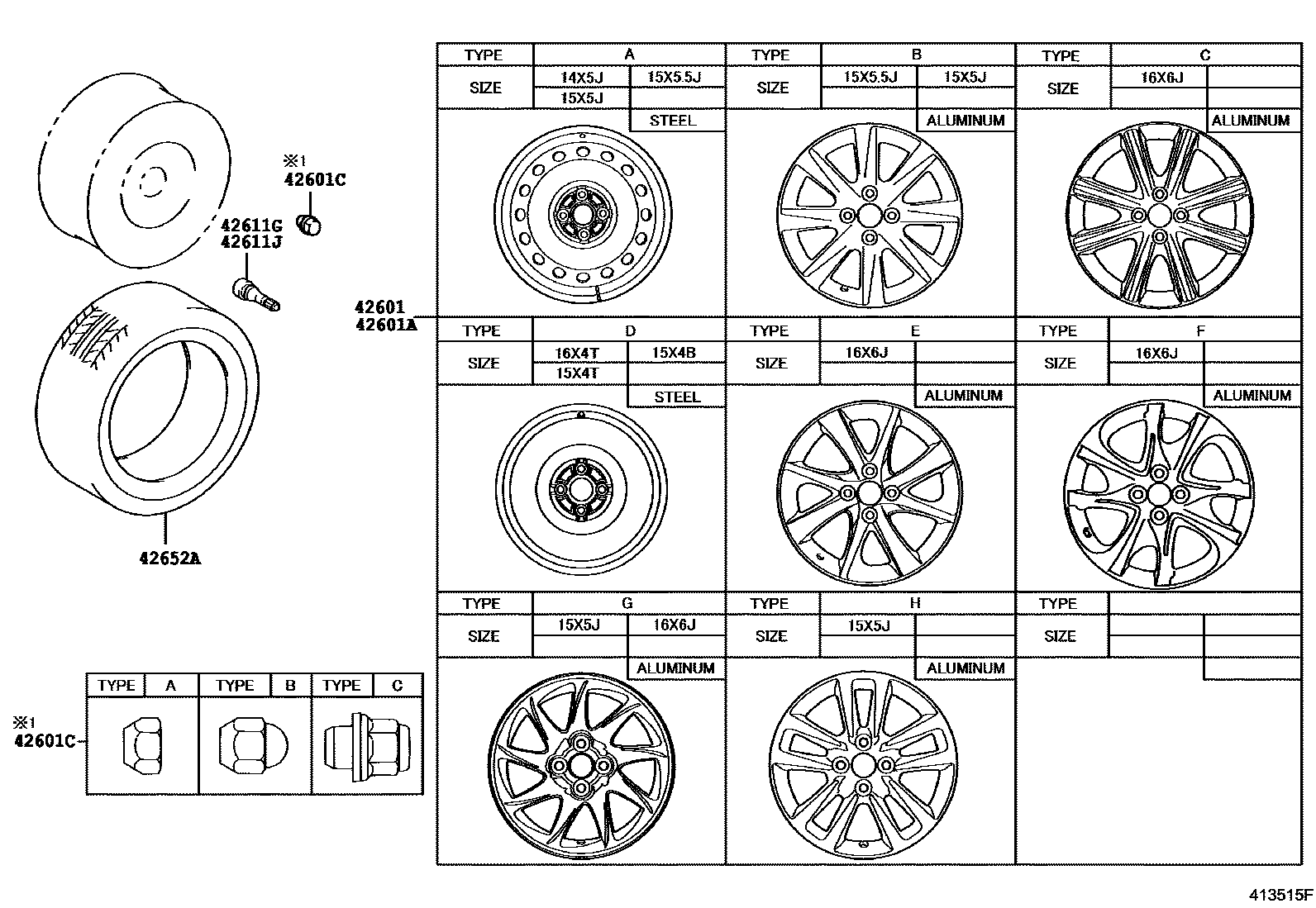 Toyota YARIS 车轮和车轮盖 EPC diagram — 413515F