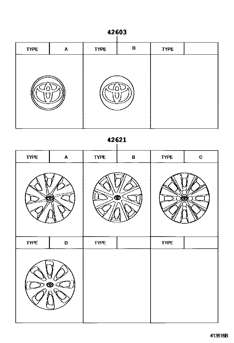 Toyota YARIS 车轮和车轮盖 EPC diagram — 413516B