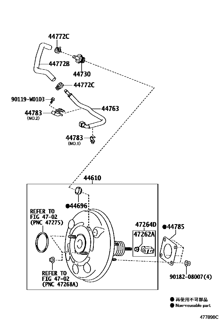 Toyota YARIS 制动助力器和真空管 EPC diagram — 477898C