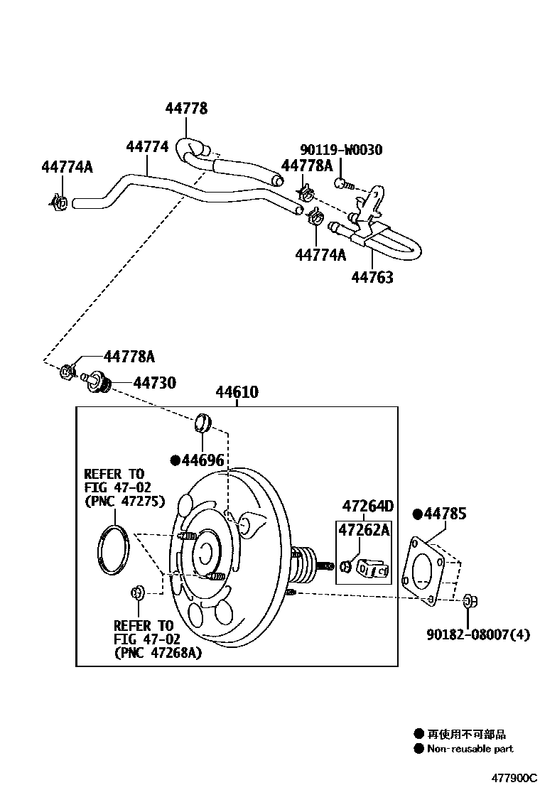 Toyota YARIS 制动助力器和真空管 EPC diagram — 477900C