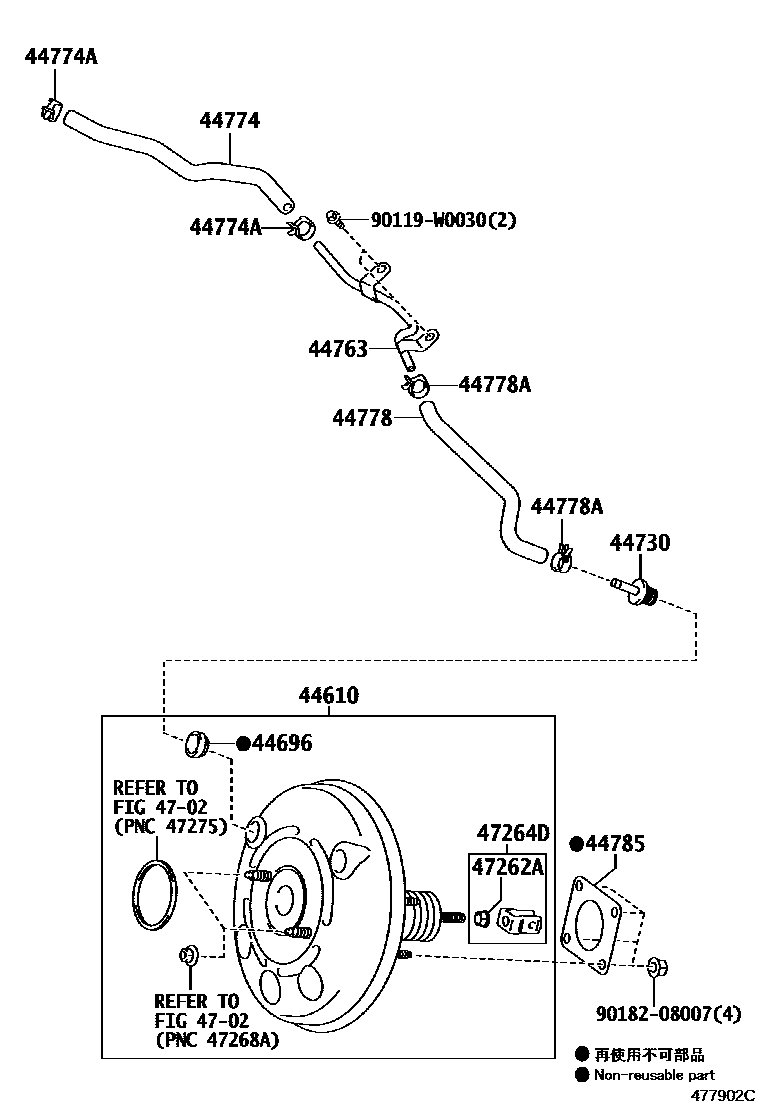 Toyota YARIS 制动助力器和真空管 EPC diagram — 477902C