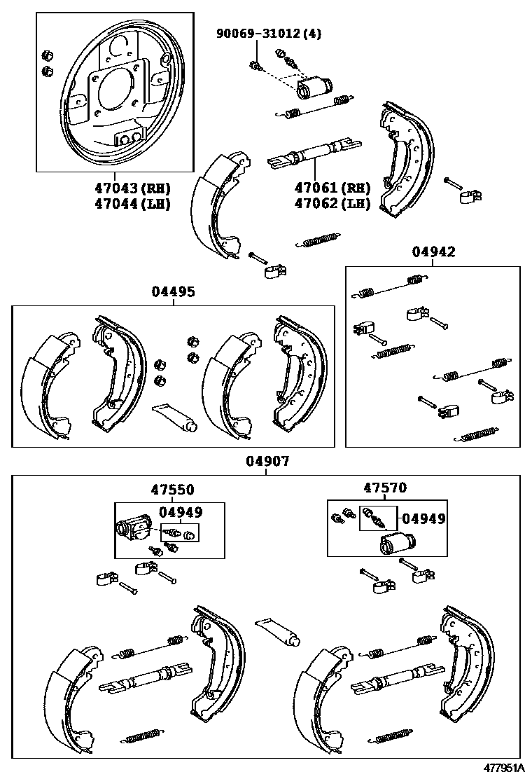 Toyota YARIS 后鼓式制动器分泵和底板 EPC diagram — 477951A