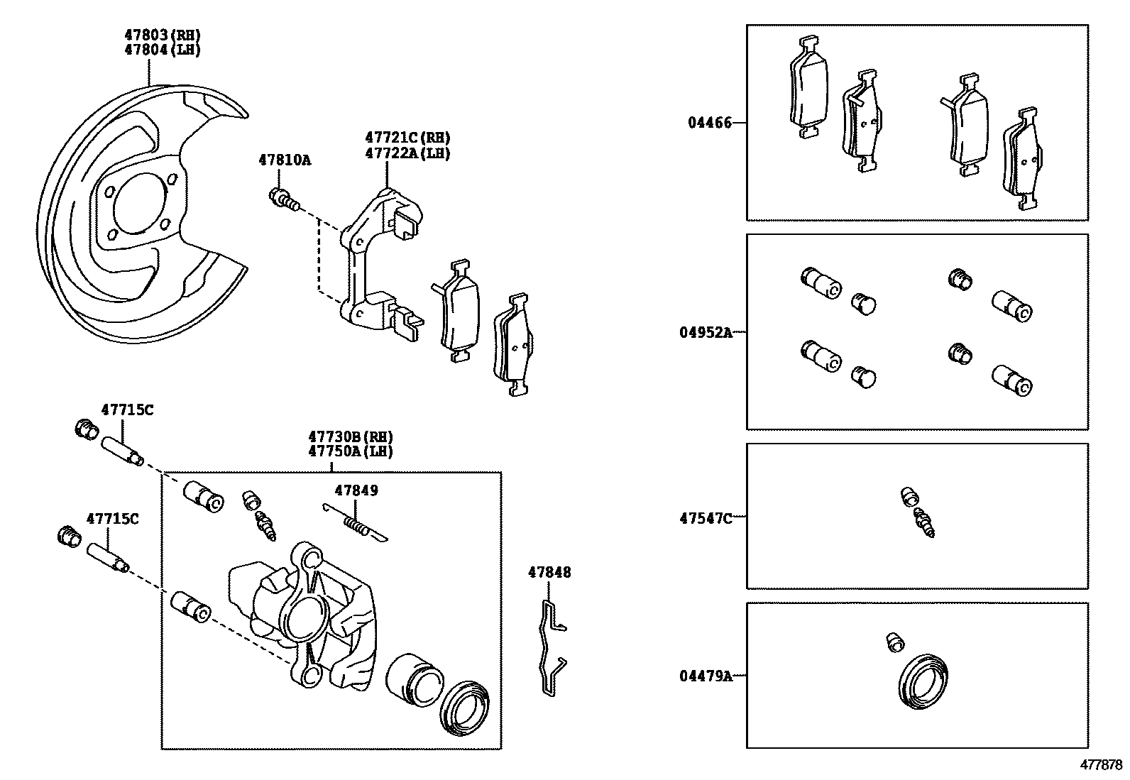 Toyota YARIS 后盘式制动器卡钳和防尘罩 EPC diagram — 477878