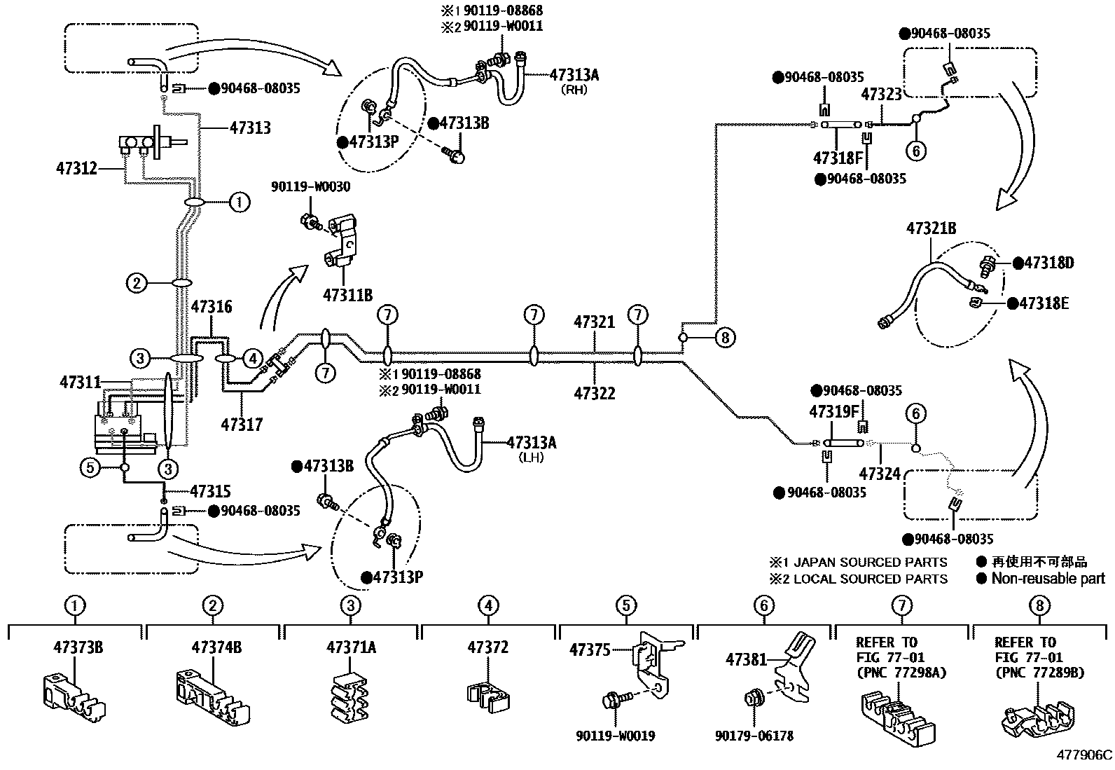 Toyota YARIS 制动配管和卡箍 EPC diagram — 477906C