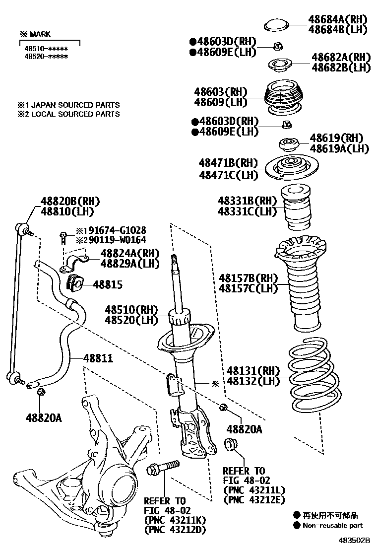 Toyota YARIS Front Spring & Shock Absorber EPC diagram — 483502B