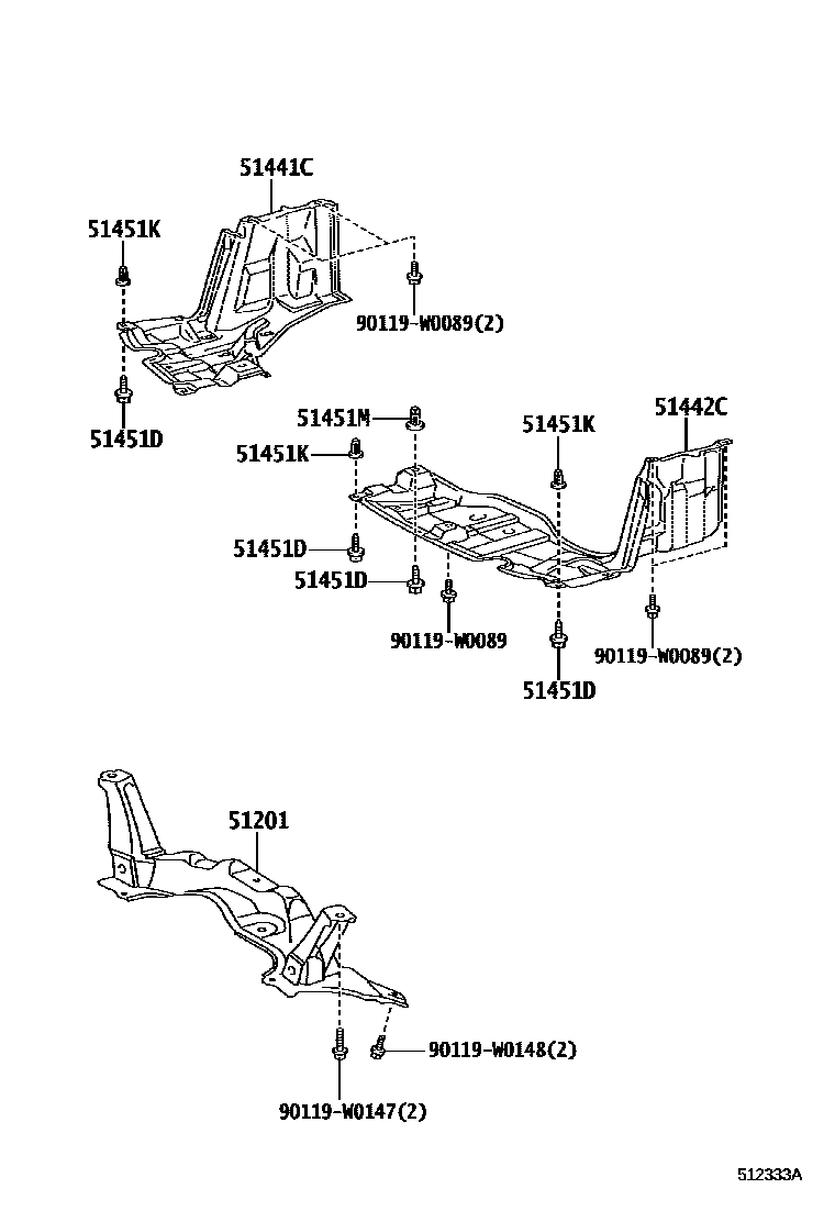 Toyota YARIS 悬架横梁和发动机底罩 EPC diagram — 512333A