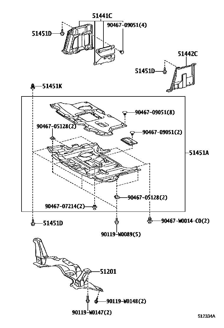 Toyota YARIS 悬架横梁和发动机底罩 EPC diagram — 512334A