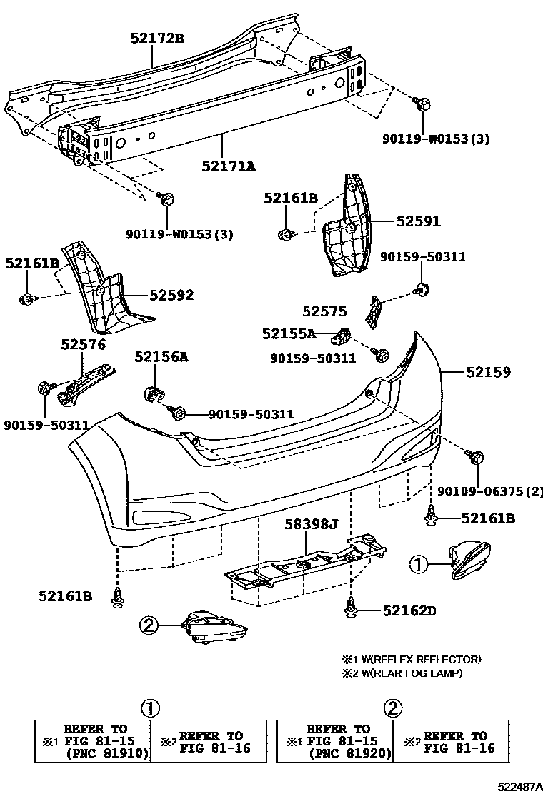 Toyota YARIS 后保险杠及附件 EPC diagram — 522487A
