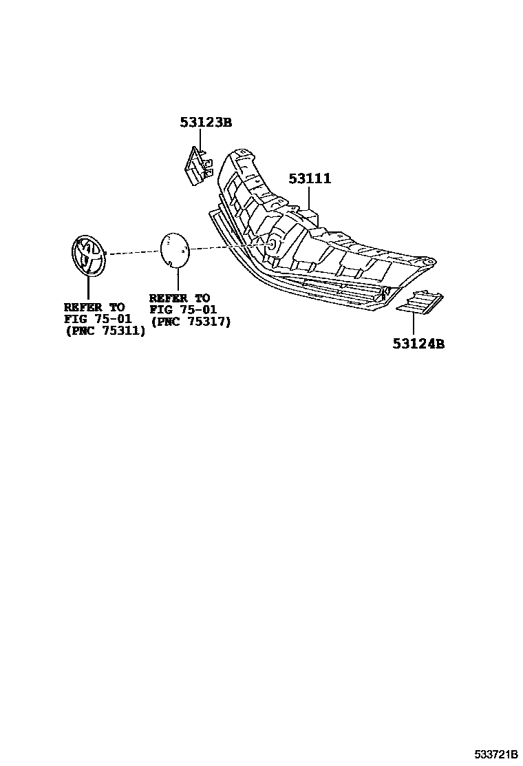 Toyota YARIS radiator grille EPC diagram — 533721B