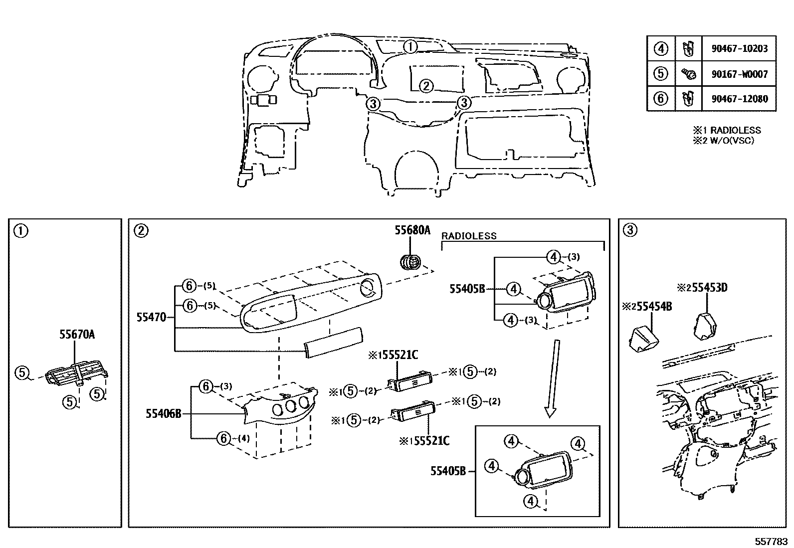 Toyota YARIS 仪表板和手套箱 EPC diagram — 557783