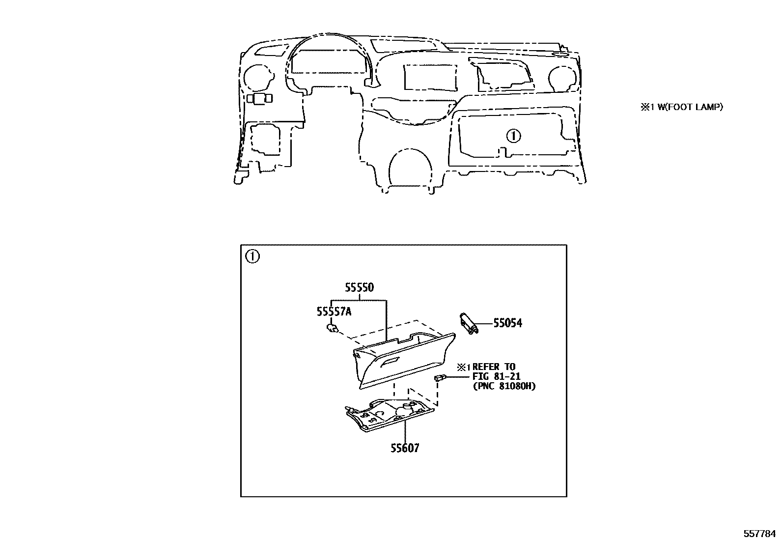 Toyota YARIS 仪表板和手套箱 EPC diagram — 557784