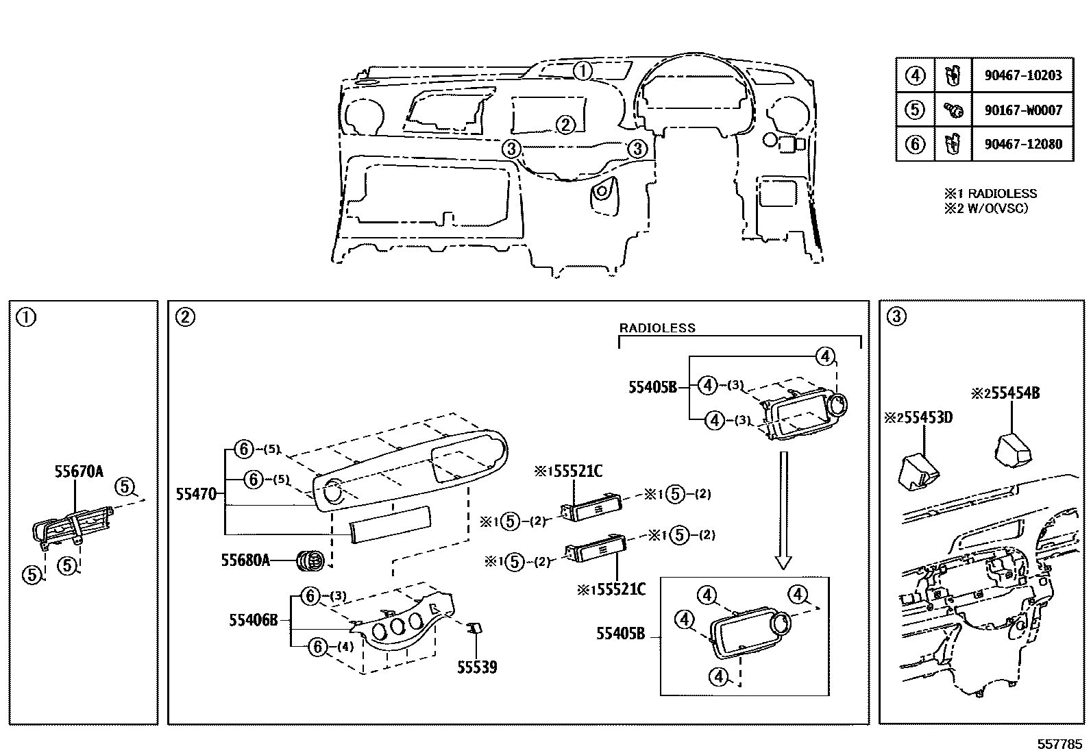Toyota YARIS 仪表板和手套箱 EPC diagram — 557785