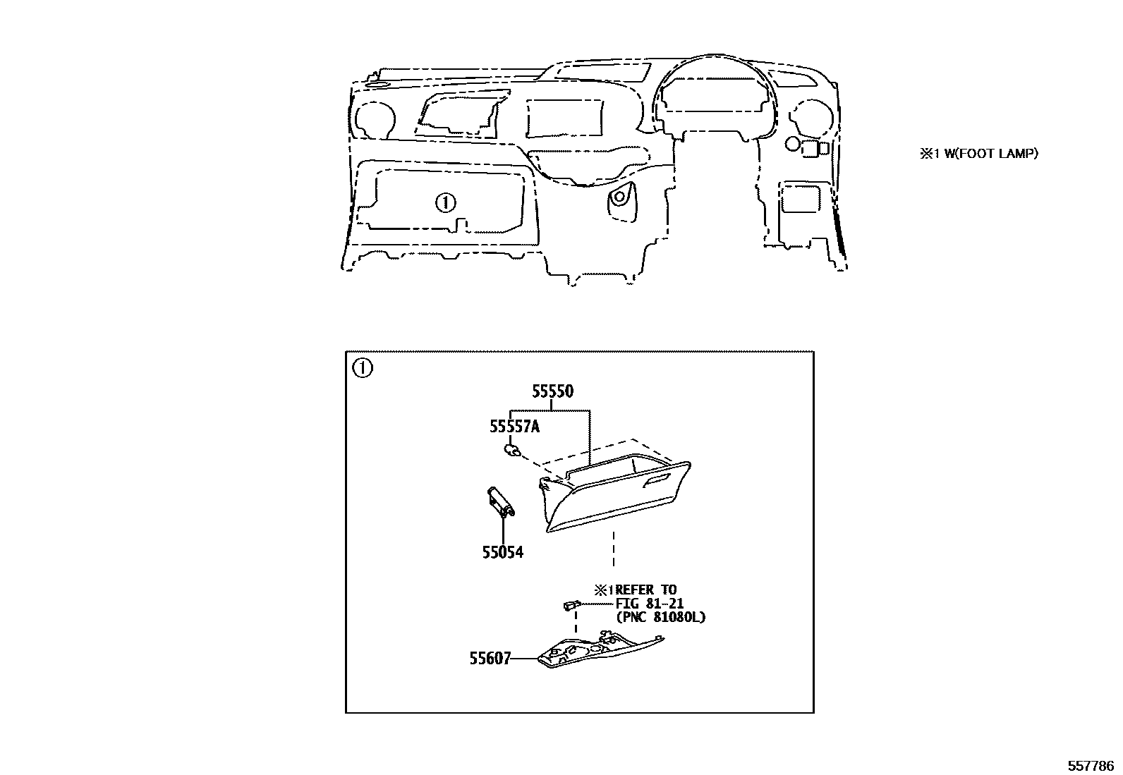 Toyota YARIS 仪表板和手套箱 EPC diagram — 557786