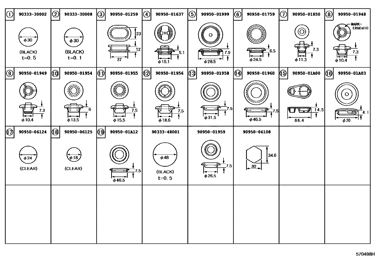 Toyota YARIS hole plug EPC diagram — 570498H