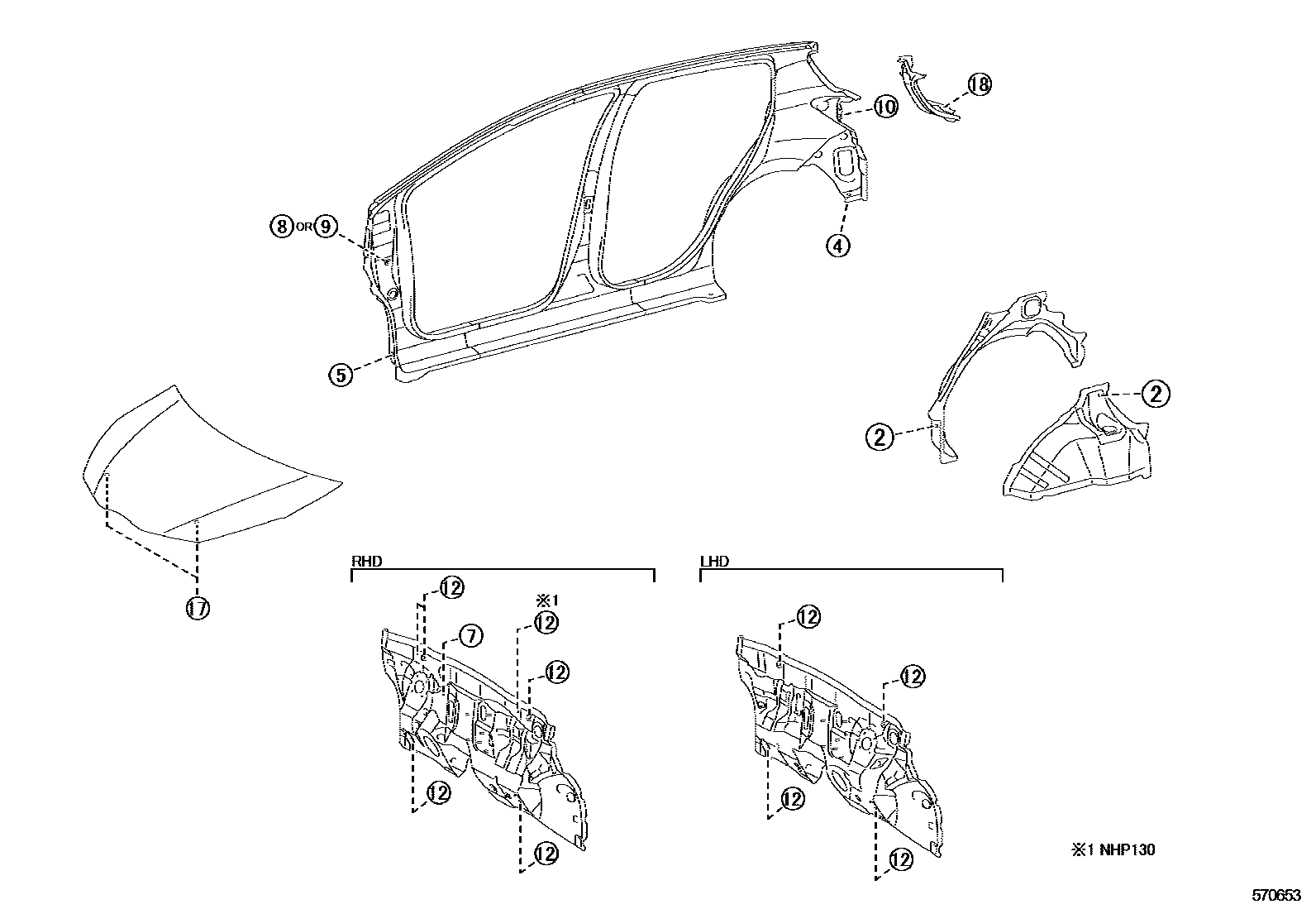 Toyota YARIS hole plug EPC diagram — 570653