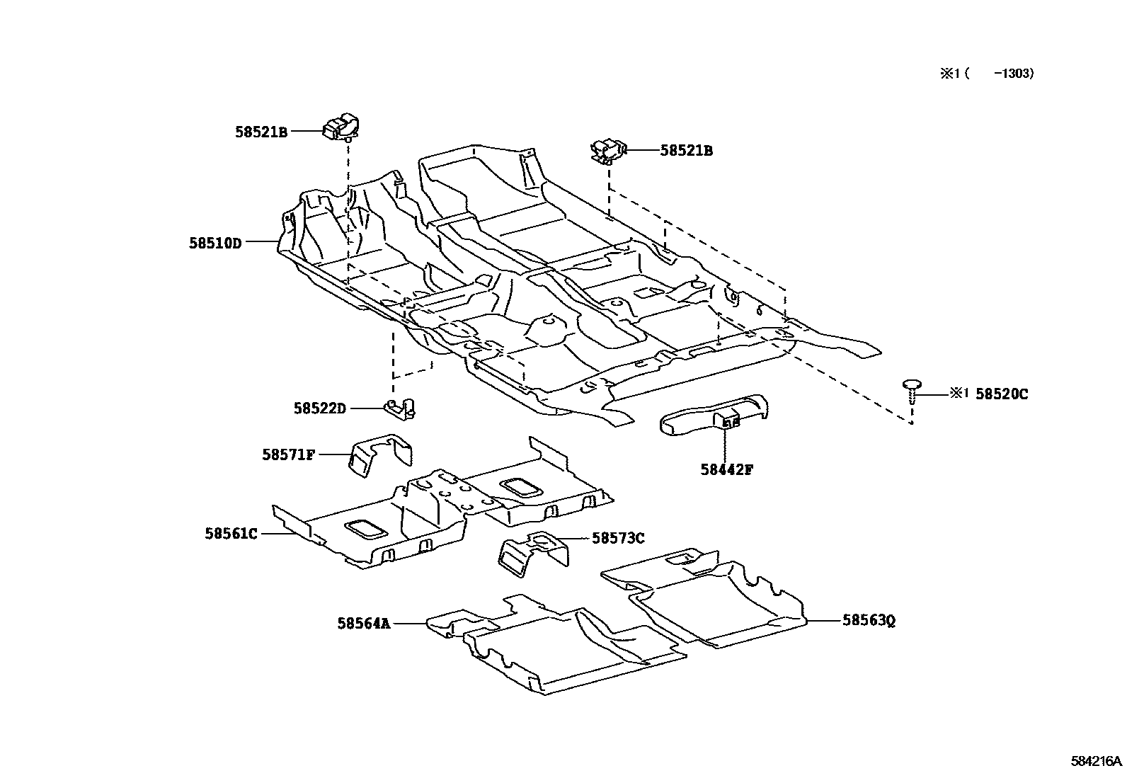 Toyota YARIS 地板垫和地毯 EPC diagram — 584216A