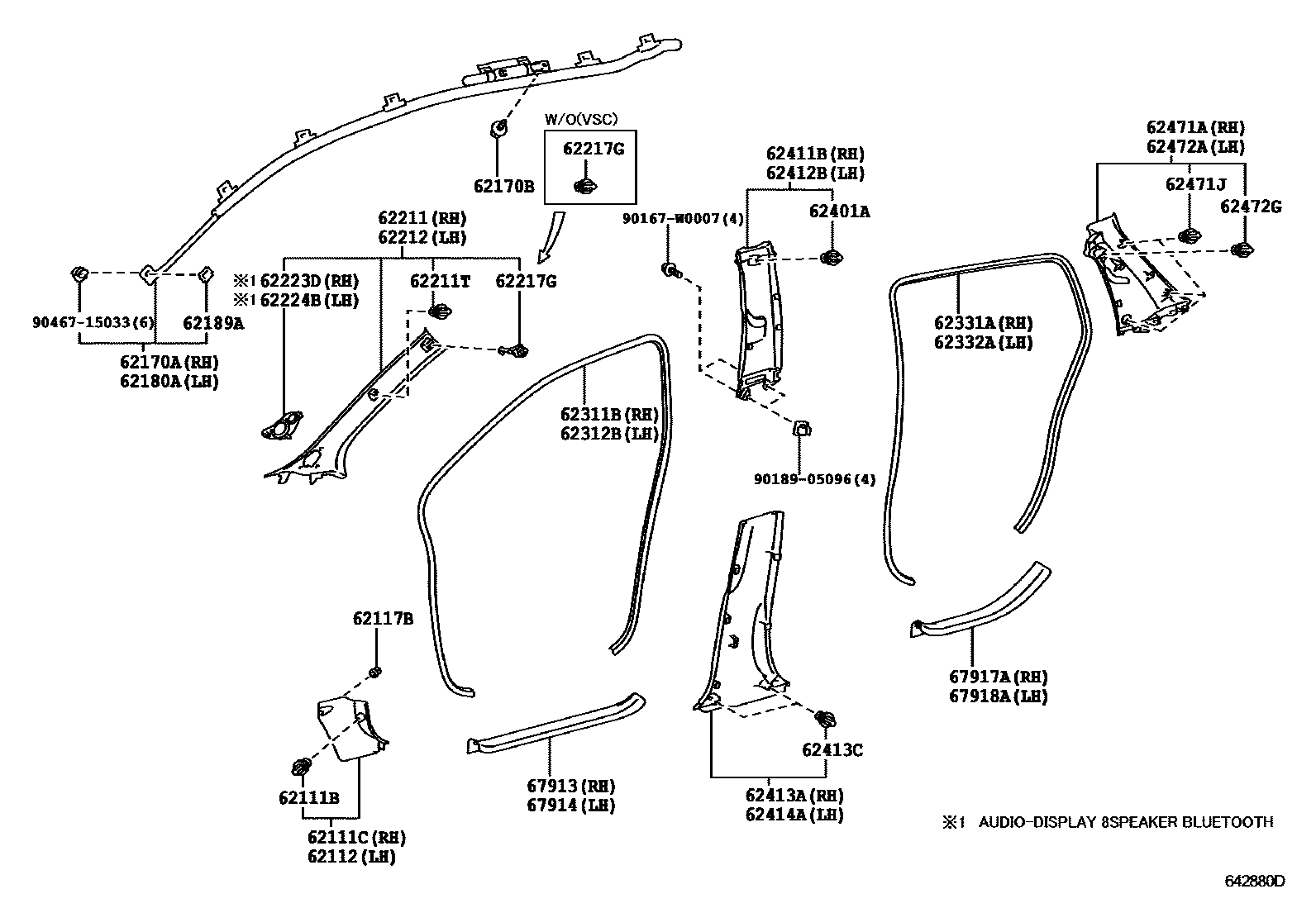 Toyota YARIS 内饰板和车门防水胶条 EPC diagram — 642880D