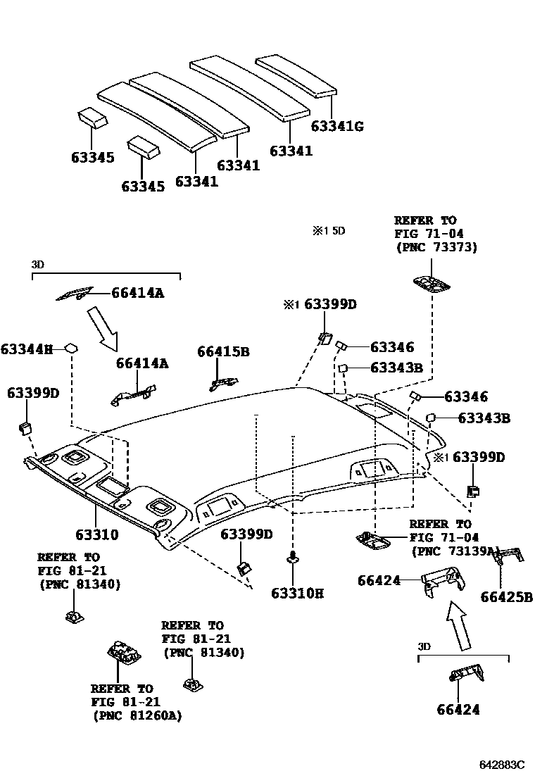 Toyota YARIS 车顶内衬和消声垫 EPC diagram — 642883C