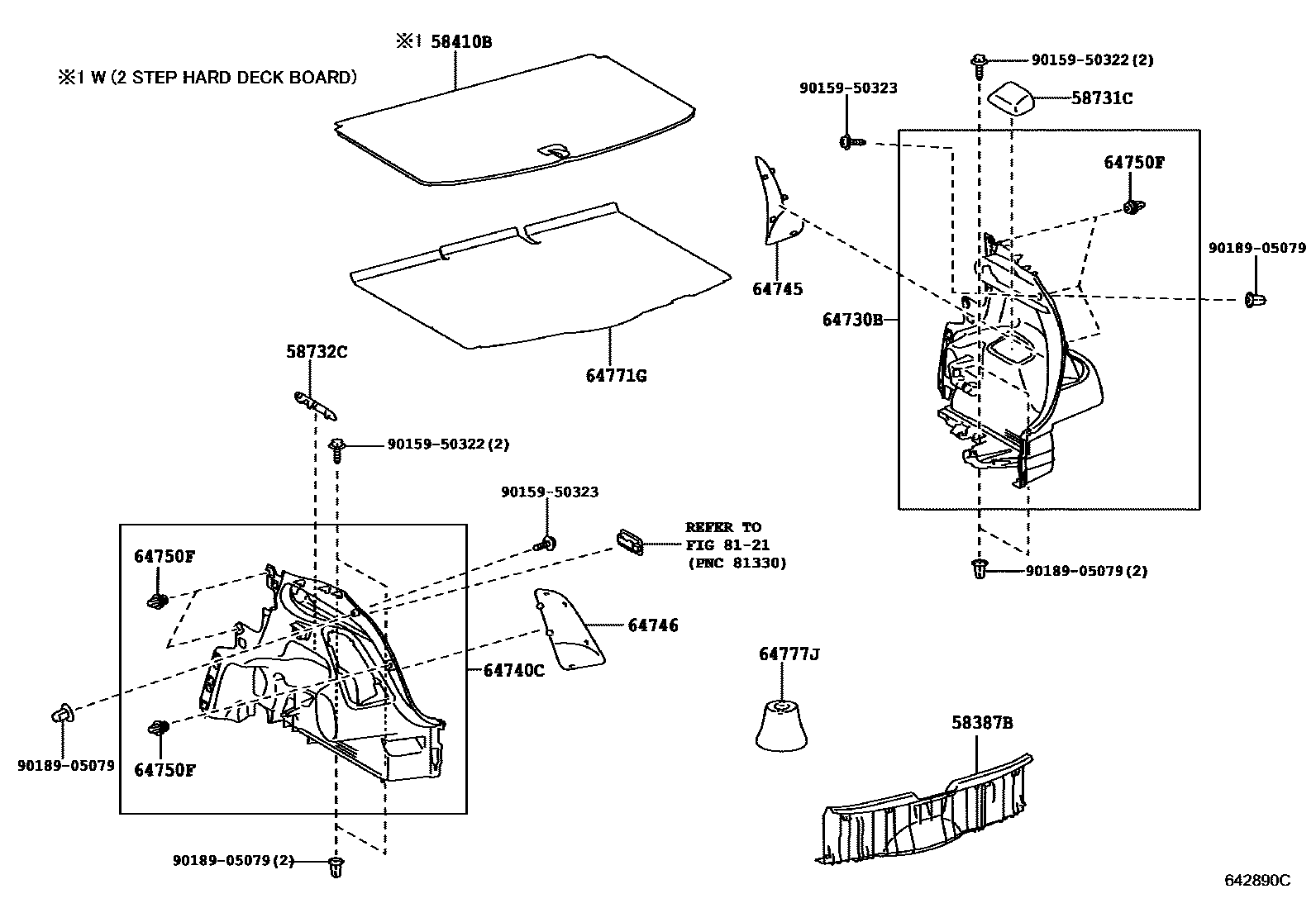Toyota YARIS 底板和底板装饰罩 EPC diagram — 642890C