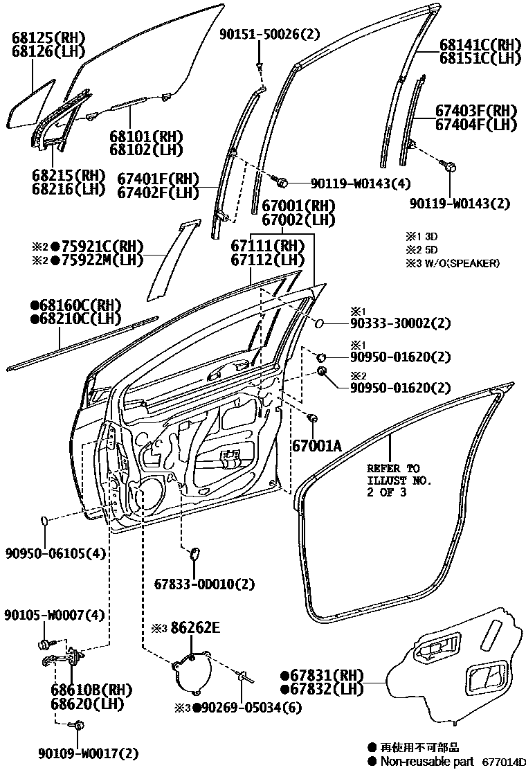 Toyota YARIS 前门板和前门玻璃 EPC diagram — 677014D