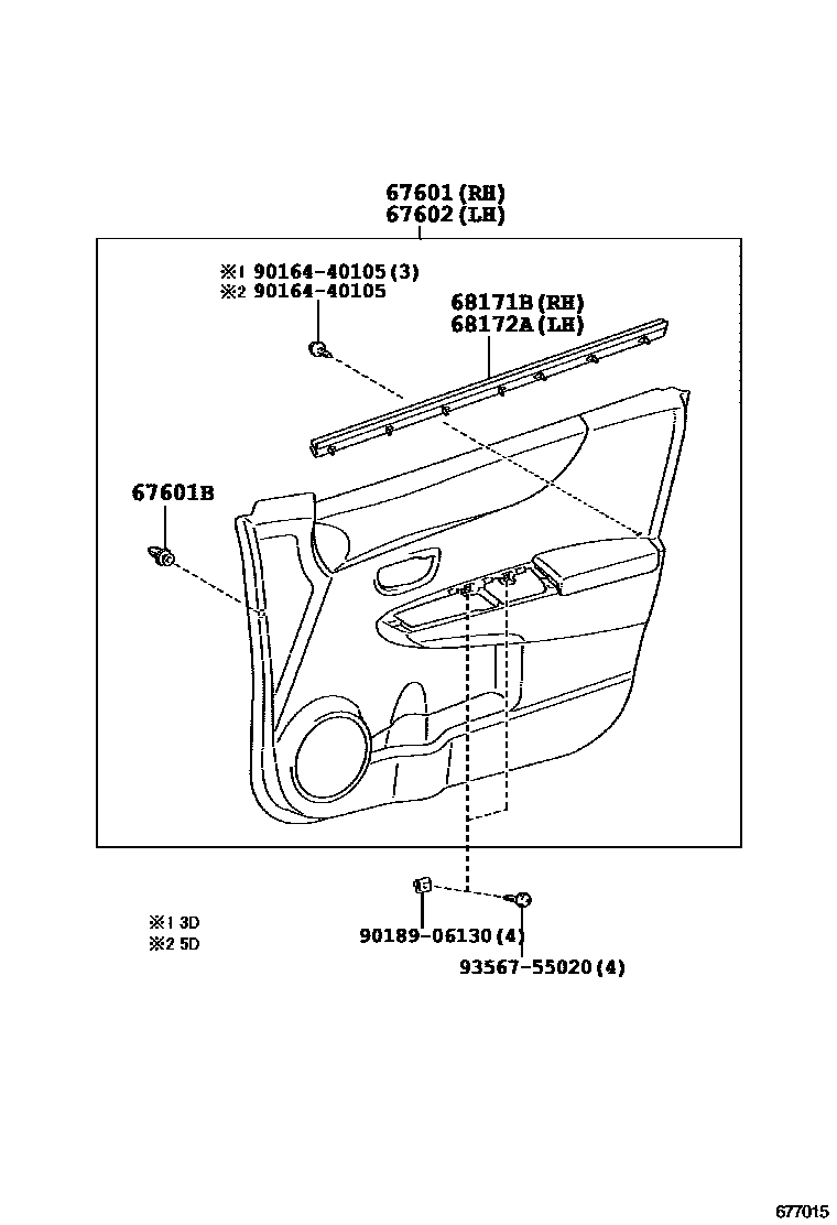 Toyota YARIS 前门板和前门玻璃 EPC diagram — 677015