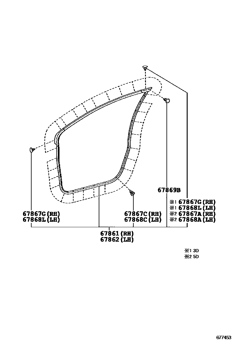 Toyota YARIS 前门板和前门玻璃 EPC diagram — 677453