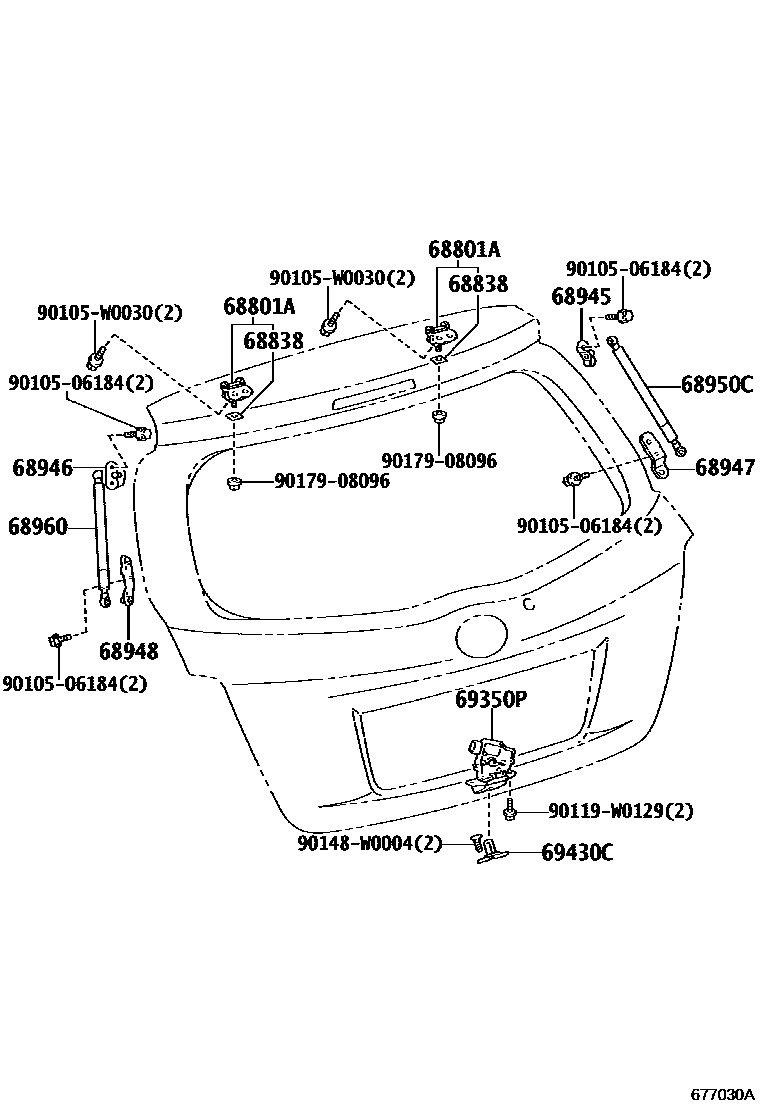 Toyota YARIS 背门锁和背门把手 EPC diagram — 677030A