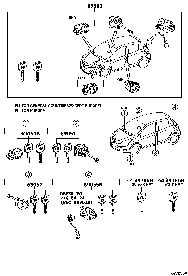 Toyota YARIS 锁芯组件 EPC diagram — 677033A