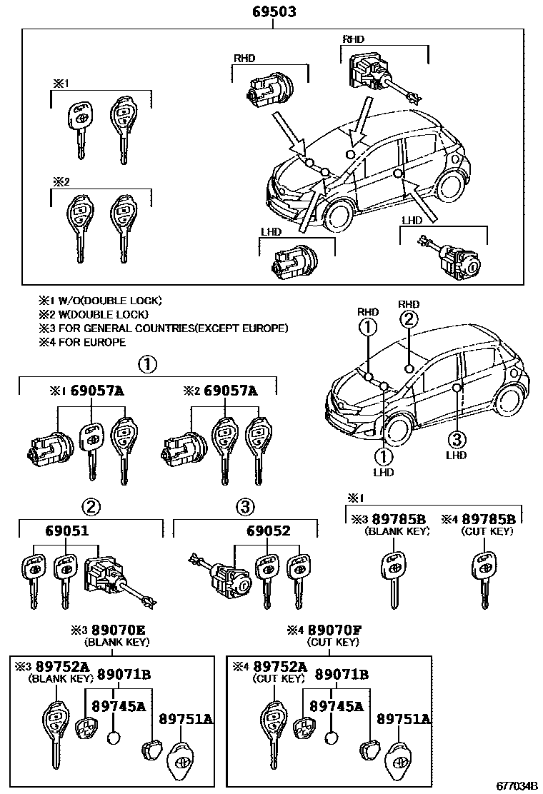 Toyota YARIS 锁芯组件 EPC diagram — 677034B