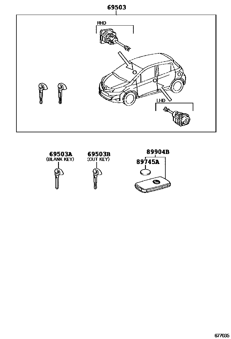 Toyota YARIS 锁芯组件 EPC diagram — 677035