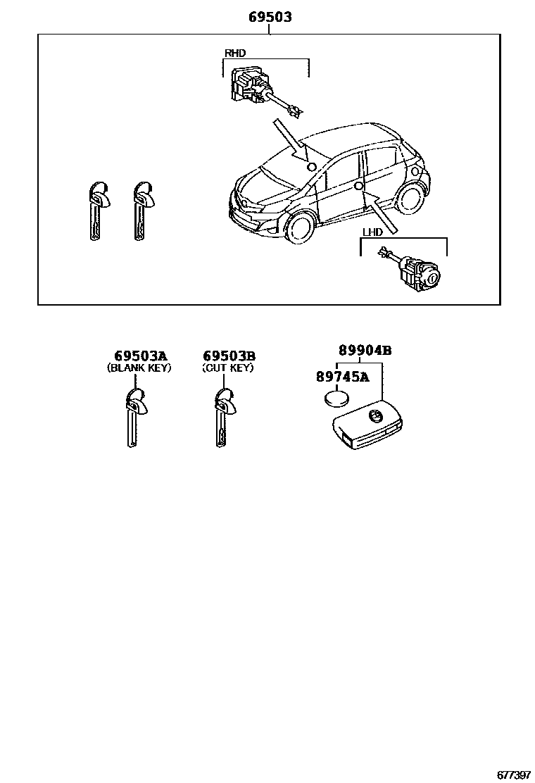 Toyota YARIS 锁芯组件 EPC diagram — 677397