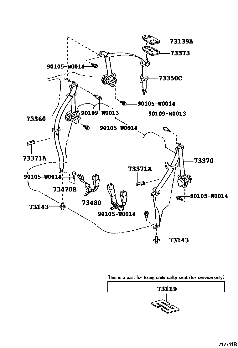 Toyota YARIS 安全带和儿童保护座椅 EPC diagram — 717711B