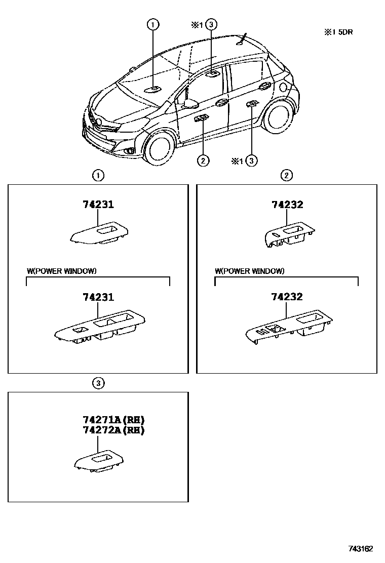 Toyota YARIS 扶手和遮阳板 EPC diagram — 743162