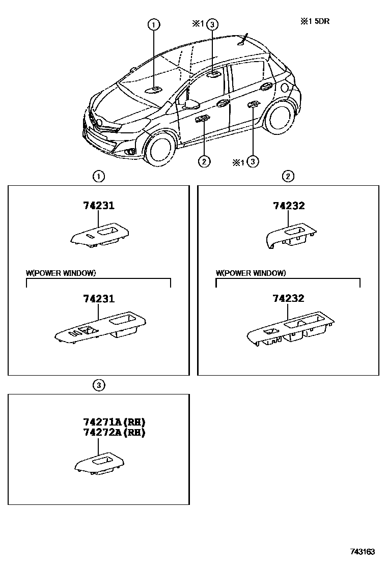 Toyota YARIS 扶手和遮阳板 EPC diagram — 743163