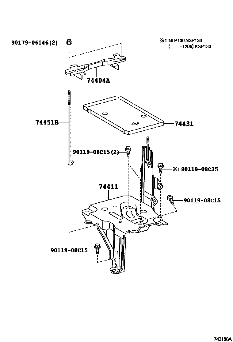 Toyota YARIS battery holder EPC diagram — 743188A