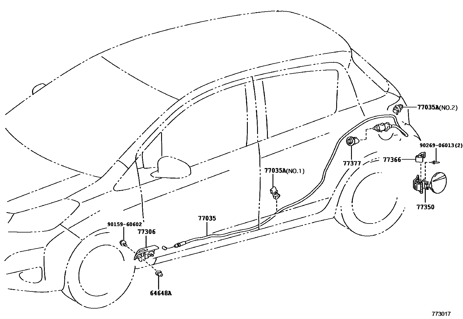 Toyota YARIS 燃油箱和燃油管 EPC diagram — 773017