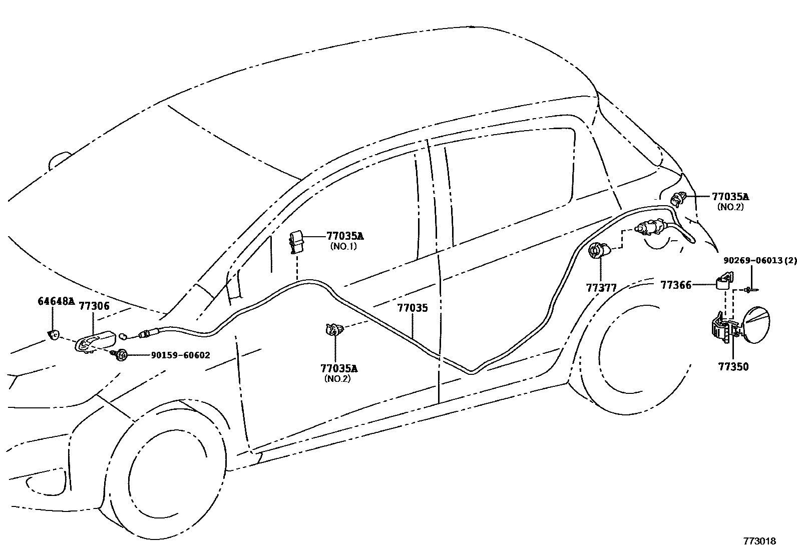 Toyota YARIS 燃油箱和燃油管 EPC diagram — 773018