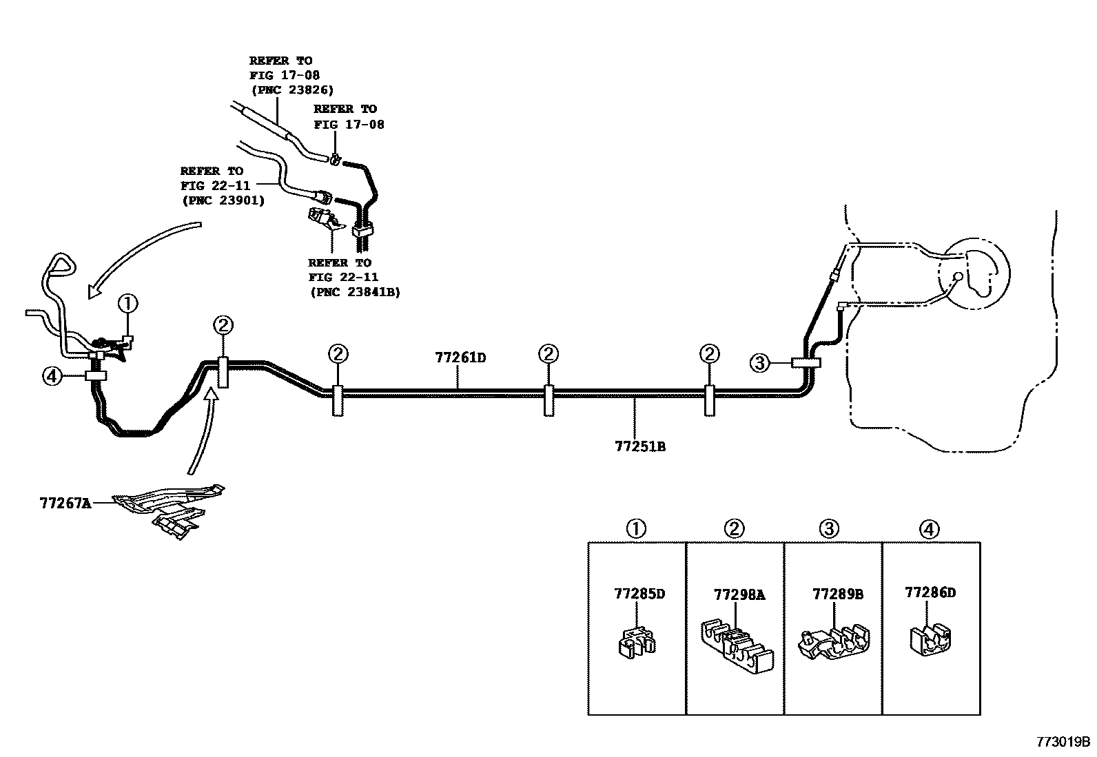 Toyota YARIS 燃油箱和燃油管 EPC diagram — 773019B
