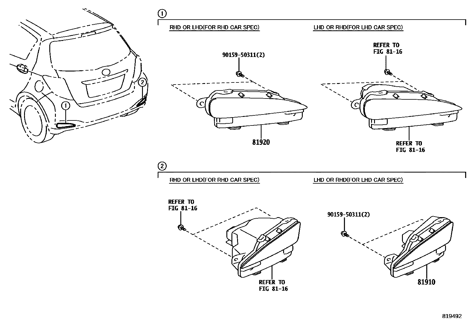 Toyota YARIS reflector EPC diagram — 819492