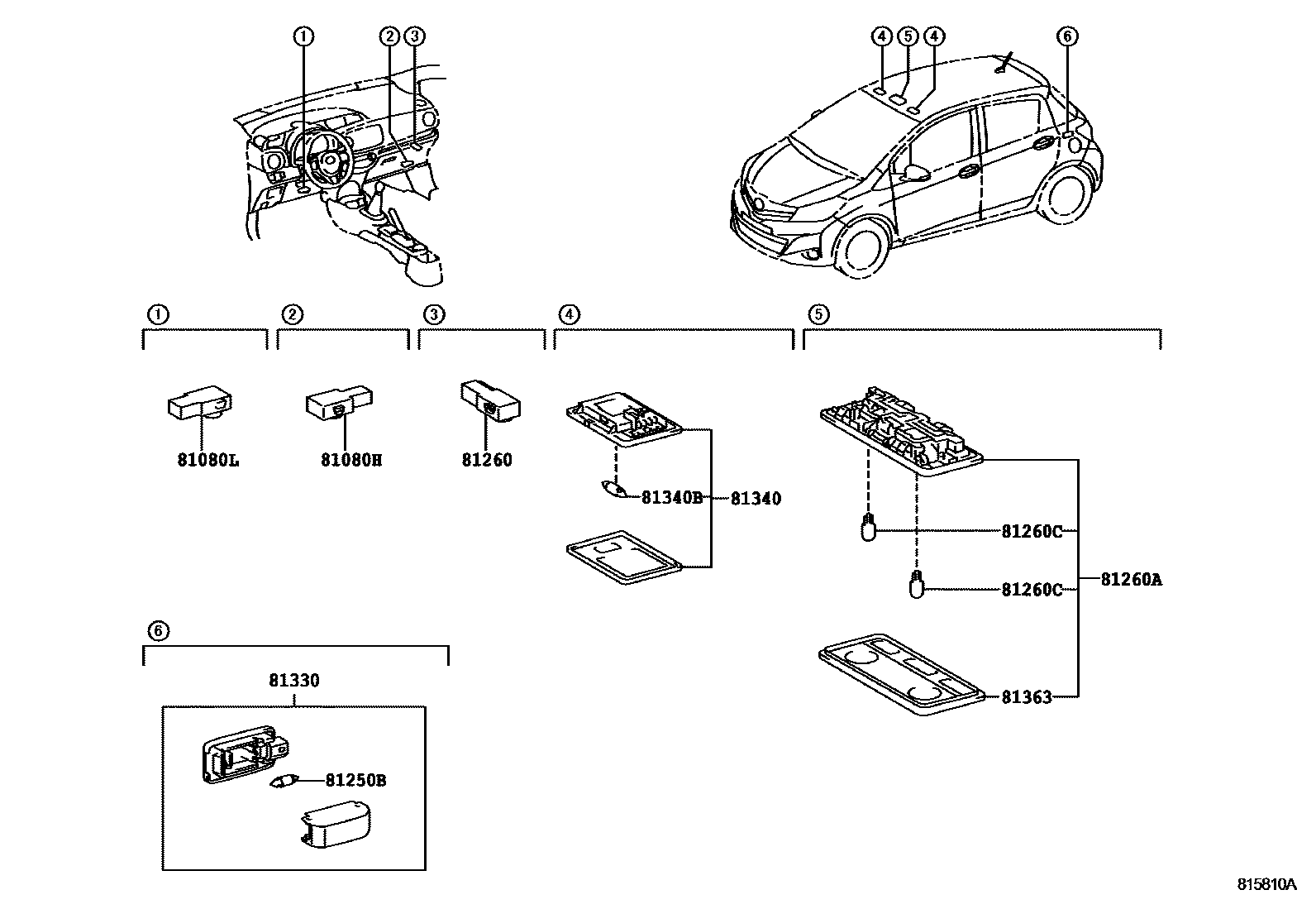 Toyota YARIS 车内灯 EPC diagram — 815810A