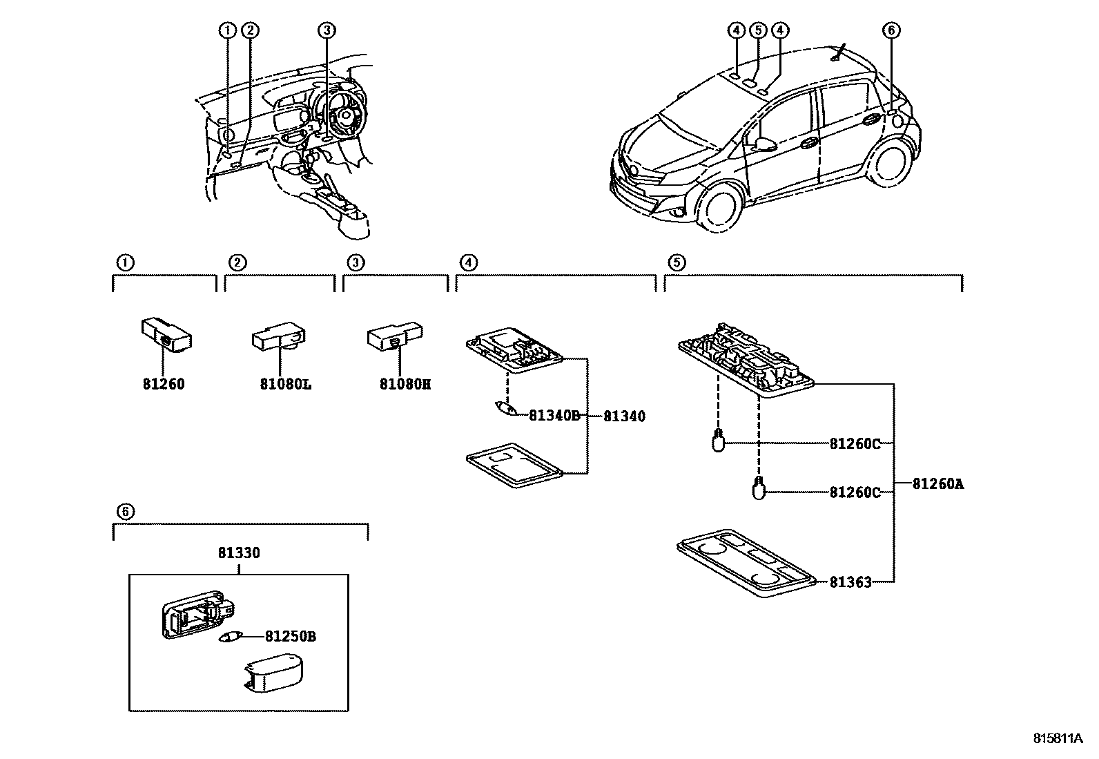 Toyota YARIS 车内灯 EPC diagram — 815811A