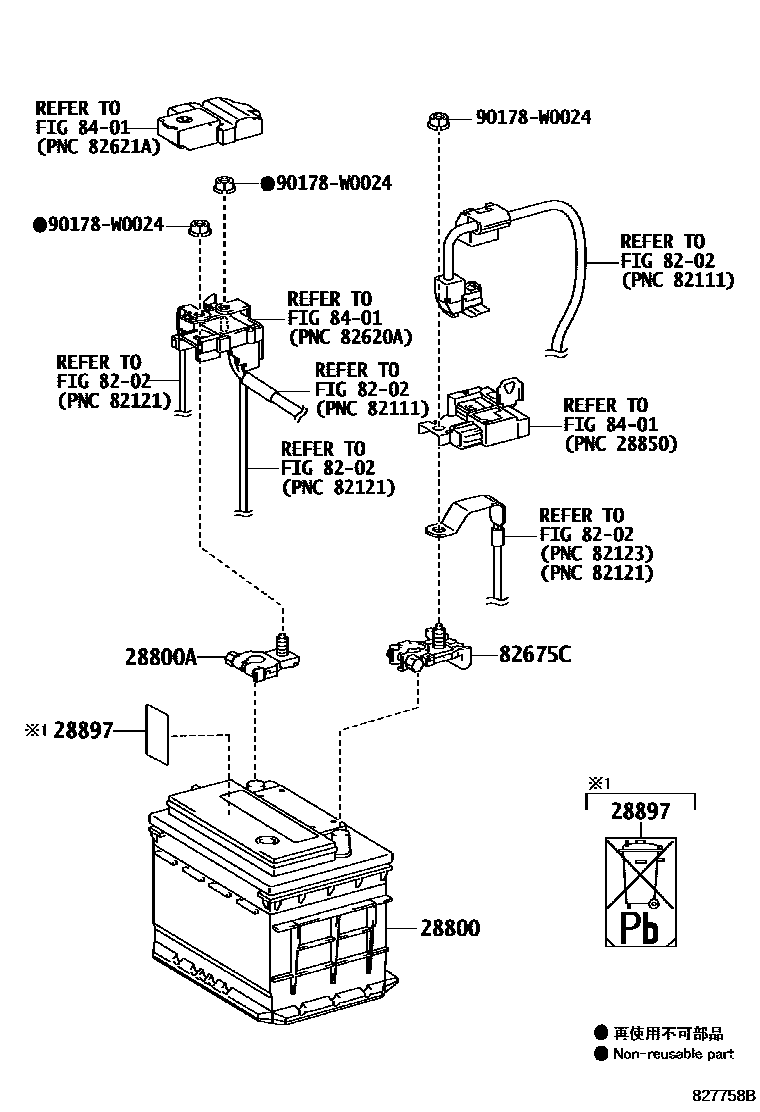Toyota YARIS 蓄电池和蓄电池电缆 EPC diagram — 827758B